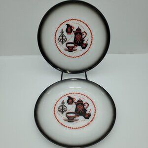 Federal Glass Kaffee Klatch White Milk Glass Plates Coffee Themed Dinner Plates